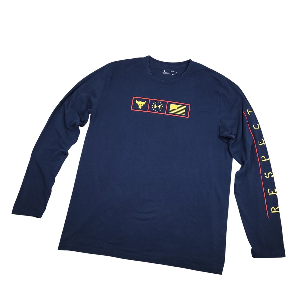Under Armour UA Mens Project Rock Freedom Respect Long Sleeve Shirt XL Navy